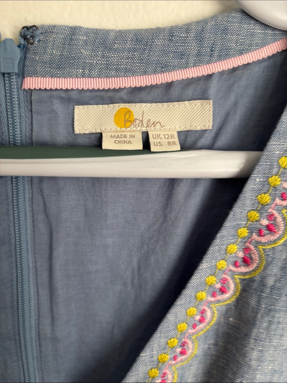 Boden Blue Linen Delicately Embroidered Sleeveless Maxi Dress 8R Cotton Lined - Picture 2 of 9